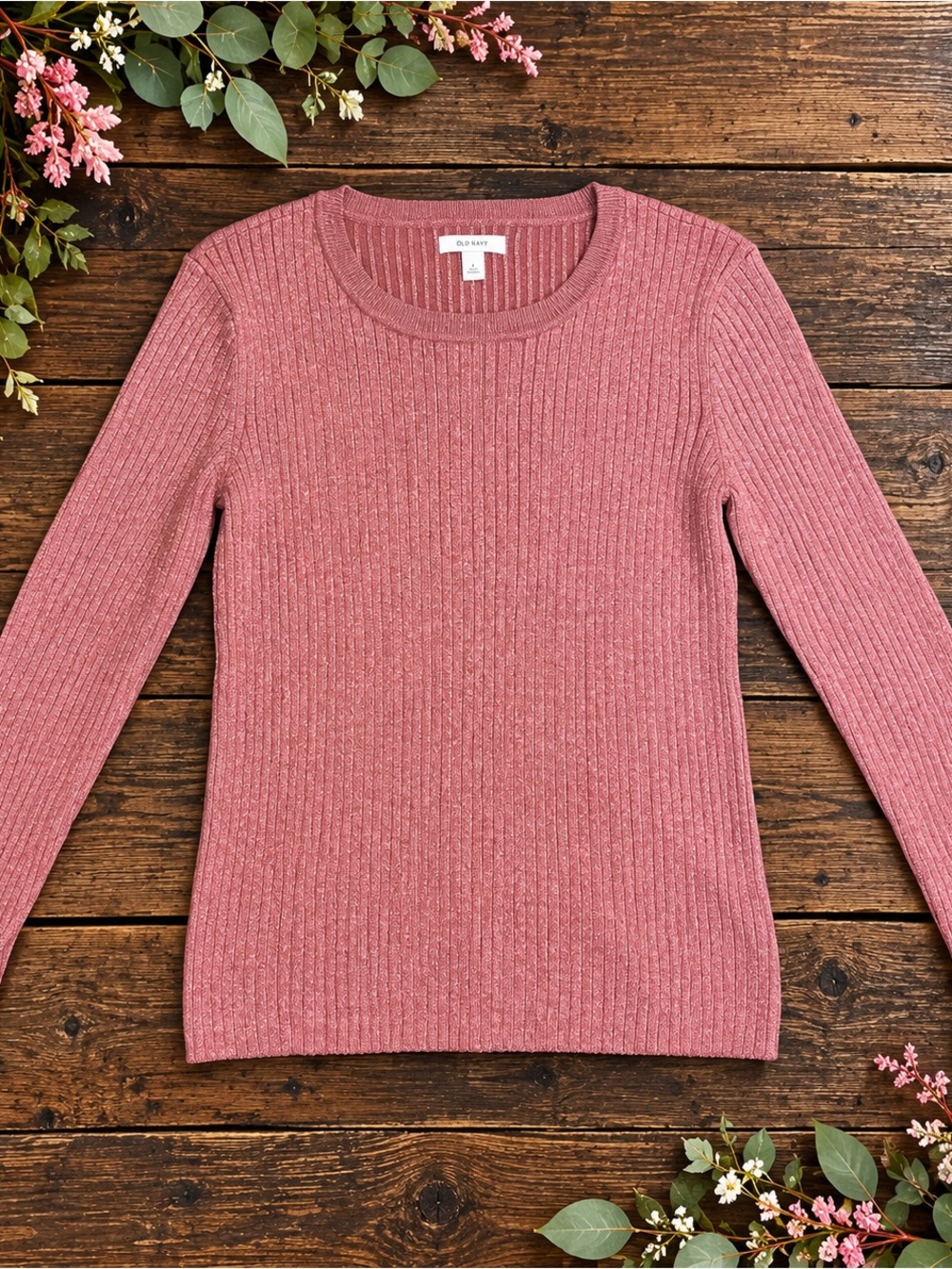 Nine West Size L Pink Sparkly Ribbed Long Sleeve Sweater
